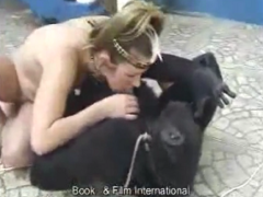 Slutty and hot blonde falling from the mouth on the monkey’s tits