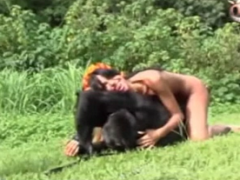 Hot skinny girl in hot video seducing the monkey