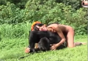 Hot skinny girl in hot video seducing the monkey - Zoo Porn