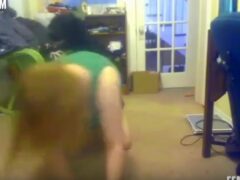 Old redhead on all fours on the floor practicing zoo